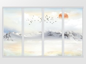 新中式创意抽象风景山水画移门