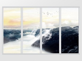 新中式创意抽象风景山水画移门