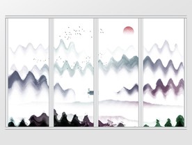 新中式五彩波纹山水移门