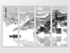 新中式写意山水画移门
