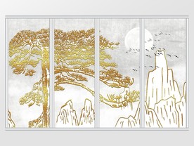 中国风中式金色质感金箔山水移门