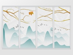 中式淡雅清新意境山水移门