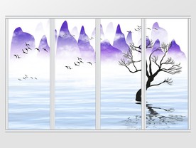 中式风新中式意境手绘山水移门