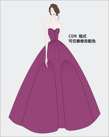 抹胸长礼服服装画