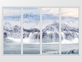 大理石纹山水画流水生财移门