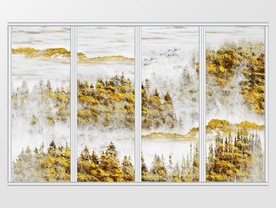 金色抽象新中式山水移门