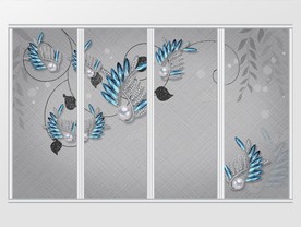 梦幻蓝色珠宝花朵奢华移门