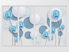 小清新蓝色3D立体珠宝花朵移门