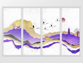 中式抽象质感紫金意境山水移门