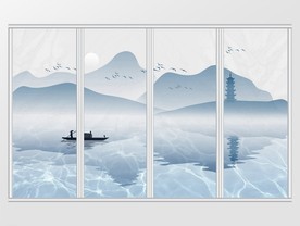 中式淡雅意境山水移门