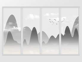 手绘意境水墨山水移门