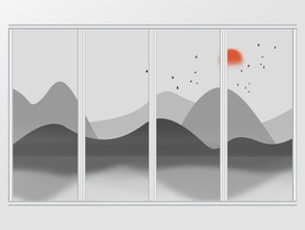 中式手绘意境水墨山水移门