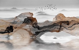 新中式意境抽象水墨山水背景