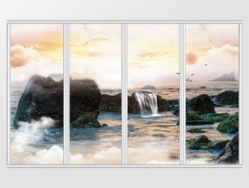 大理石纹山水日出移门