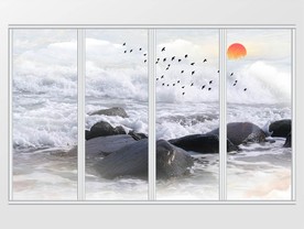 大理石纹山水日移门