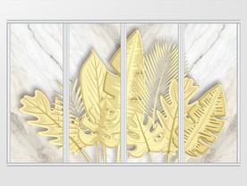 金色浮雕芭蕉叶大理石移门