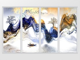 新中式抽象山水画移门