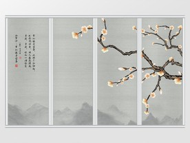 新中式梅花黄色梅花花鸟移门