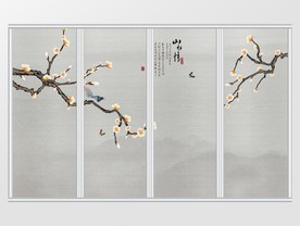新中式手绘梅花花鸟移门