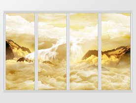 大理石纹金色创意山水瀑布移门