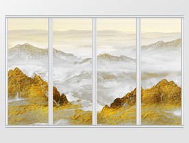 金色抽象大气山水移门