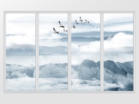 新中式抽象蓝色山水移门