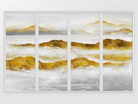 新中式山水抽象金色风景移门