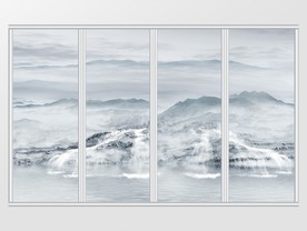 新中式山水风景抽象石纹移门