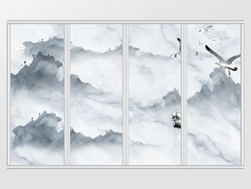 新中式山水风景艺术移门