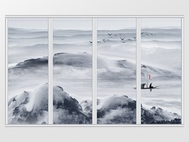 新中式石纹蓝色移门