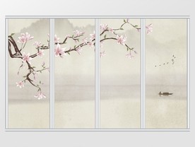 新中式玉兰山水移门