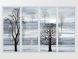 新中式自然花鸟山水移门