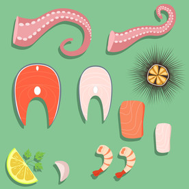 手绘日本料理刺身卡通插画设计