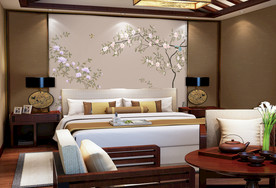 中式床头墙纸样机