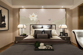 酒店主卧床头墙纸样机