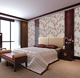 中式床头墙纸样机