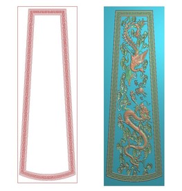 龙凤戏珠棺材盖板精雕图浮雕灰度