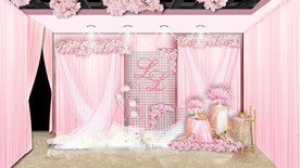 粉色樱花主题婚礼迎宾区