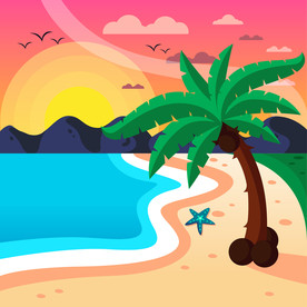 矢量夏日海滩落日背景图