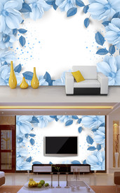 浪漫唯美梦幻蓝色花卉花纹背景墙