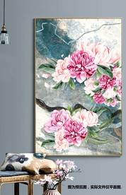 新中式现代手绘牡丹玄关装饰画