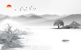 水墨山水国画中式背景墙装饰画
