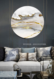 抽象新中式山水金色装饰画圆形