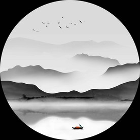 高清水墨山水圆形装饰画挂画