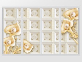 立体金色珍珠百合移门