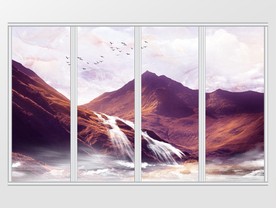 大理石纹岩石山水移门