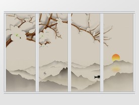 新中式花枝淡雅水移门