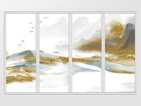 新中式金箔意境水墨山水移门