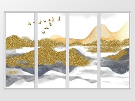 新中式金箔意境水墨山水移门