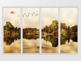 新中式金色山水风景移门